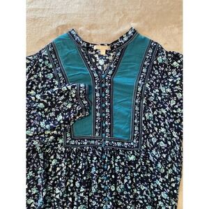 Woman Within Blouse‎ Womens 18/20 Blue Floral Boho Tunic Button Flowy Peasant